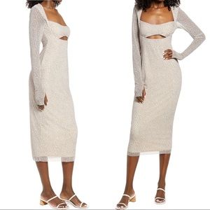 NWT Kellen Cutout Long Sleeve Mesh Midi Dress | X-Small